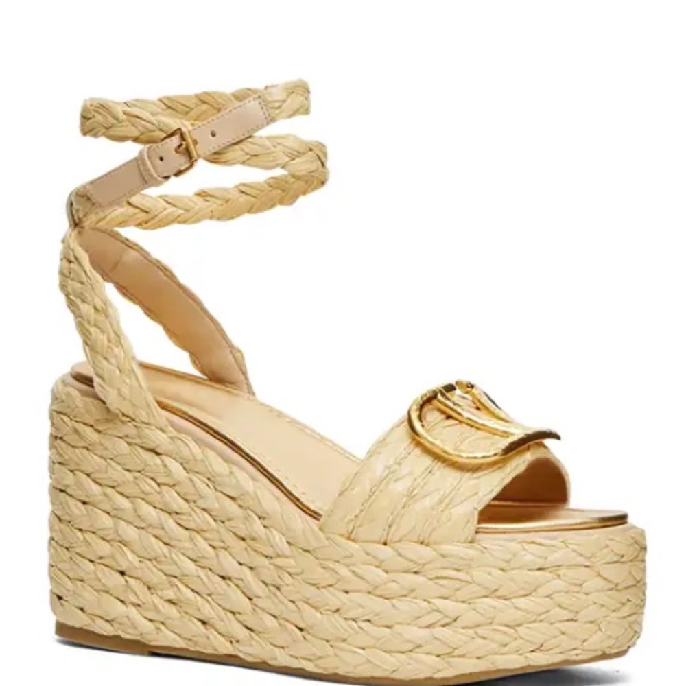 Valentino Garavani VLOGO Raffia Platform Wedge Sandals Size EU 40
